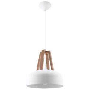 Lampa wisząca CASCO biała/naturalne drewno SL.0388 - Sollux