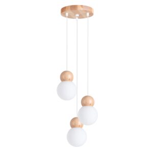 Lampa wisząca PEKKA 3P biała/naturalne drewno SL.1391 - Sollux