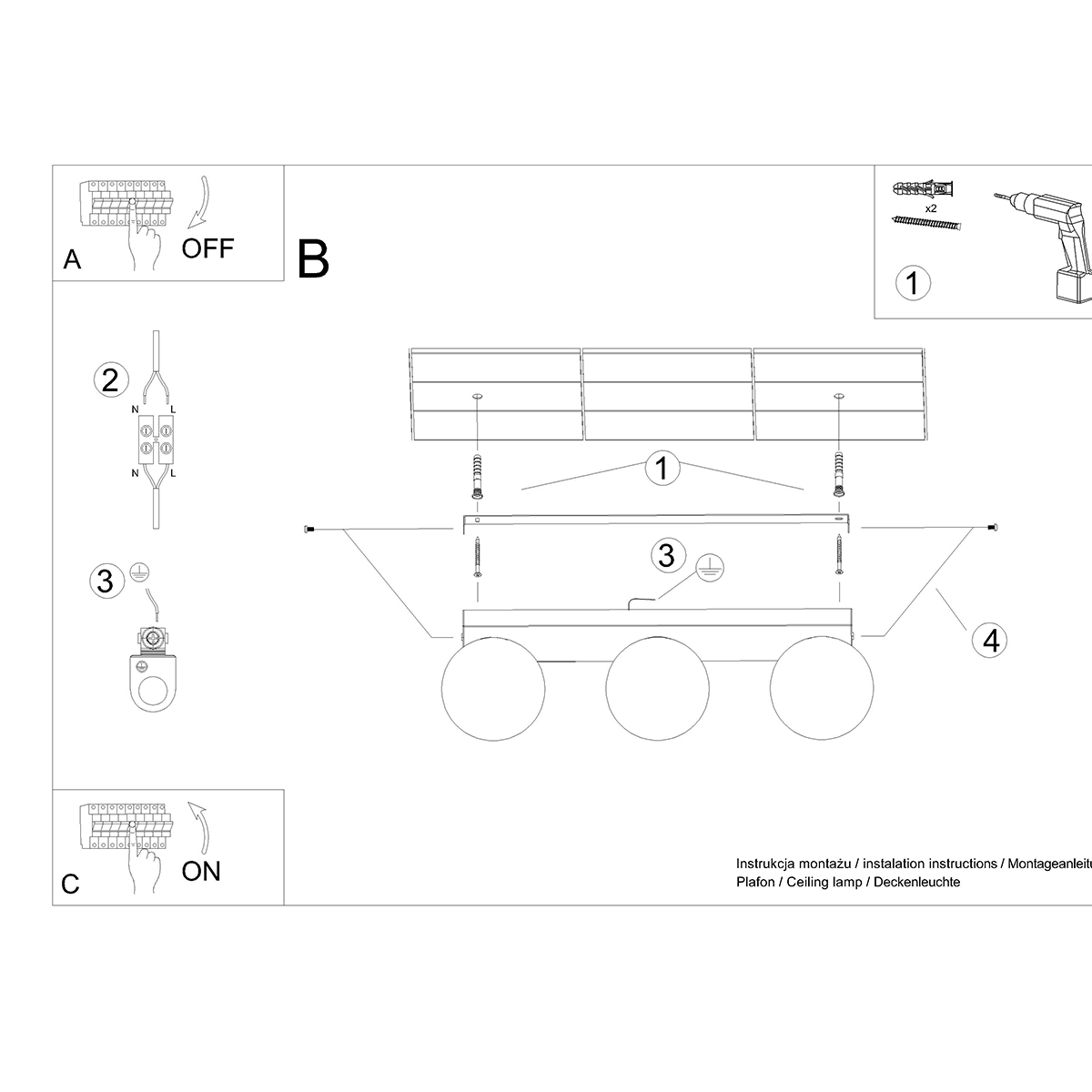 Plafon YOLI 3 czarny SL.1153 - Sollux - obrazek 5
