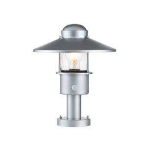 Zewnętrzna lampa stojąca KLAMPENBORG KLAMPENBORG-PED-PIR-SIL oprawa w kolorze srebrnym z czujnikiem ruchu - Elstead Lighting