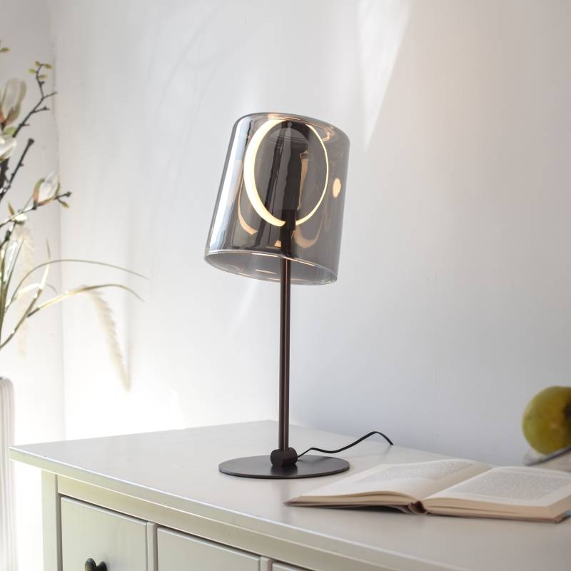 Lampa stołowa ZULA 4542-25 oprawa w kolorze czarnym z brązowym kloszem - Paul Neuhause - obrazek 2