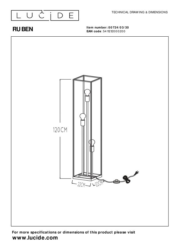 Lampa podłogowa RUBEN 00724/03/30 - Lucide - obrazek 8