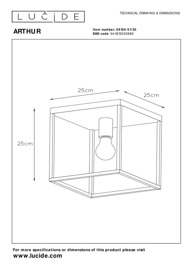 Lampa sufitowa ARTHUR 08124/01/30 - Lucide - obrazek 3