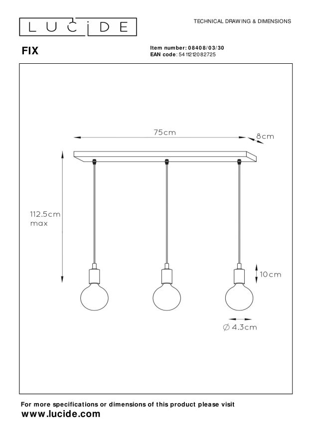 Lampa wisząca FIX 08408/03/30 - Lucide - obrazek 5