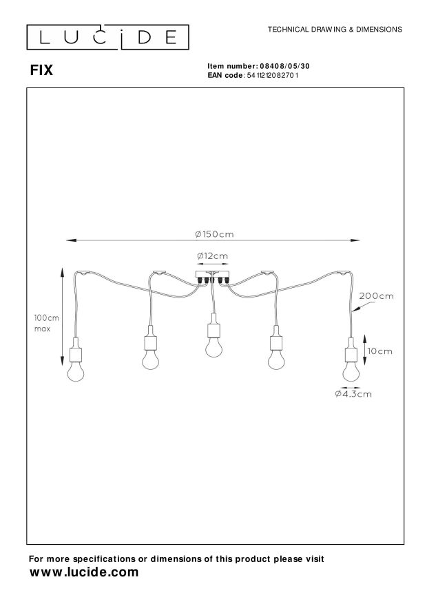 Lampa wisząca FIX 08408/05/30 - Lucide - obrazek 4