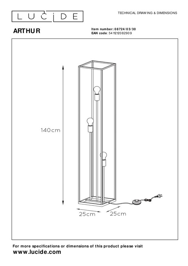 Lampa podłogowa ARTHUR 08724/03/30 - Lucide - obrazek 8