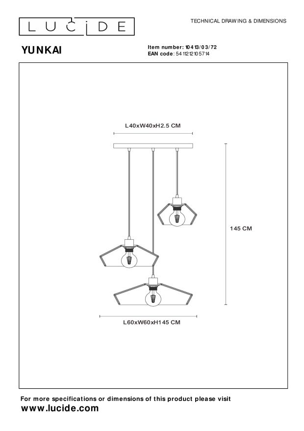 Lampa wisząca YUNKAI 10413/03/72 - Lucide - obrazek 9