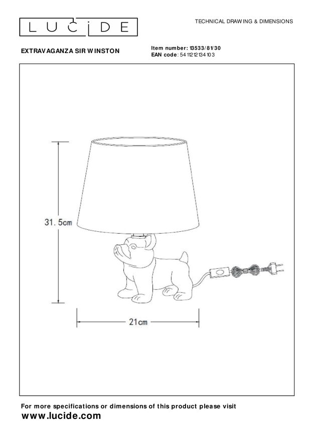 Lampa stołowa EXTRAVAGANZA SIR WINSTON 13533/81/30 - Lucide - obrazek 9