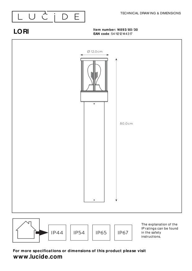 Lampa stojącą zewnętrzna LORI 14893/80/30 - Lucide - obrazek 5