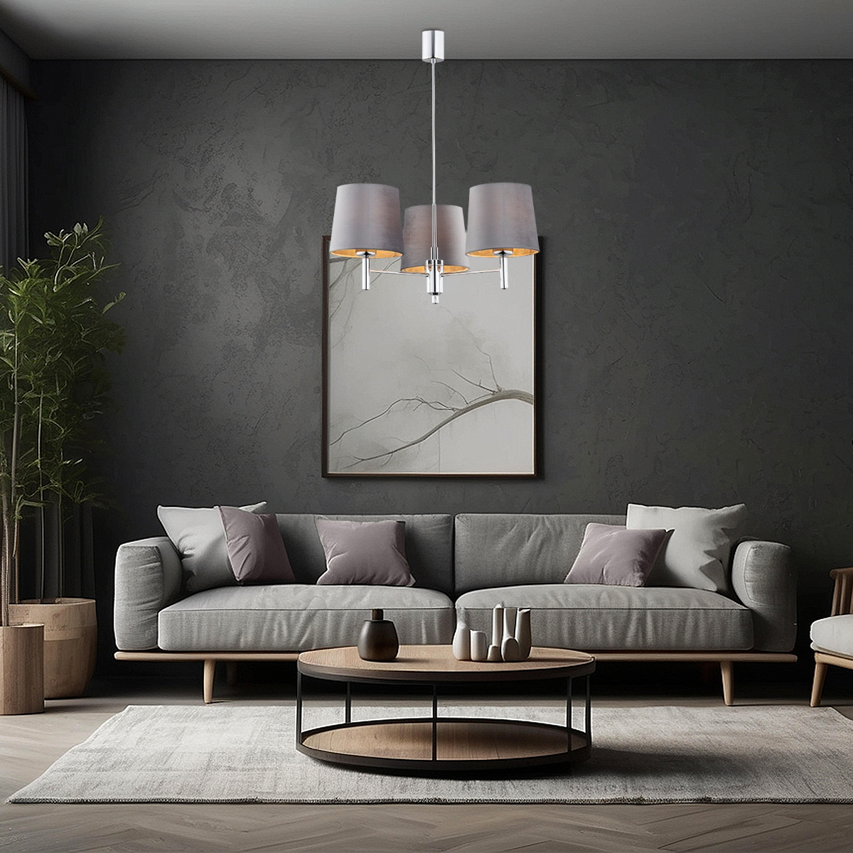Żyrandol glamour chromowy BOLZANO PLUS 6107 szare abażury - Argon - obrazek 2