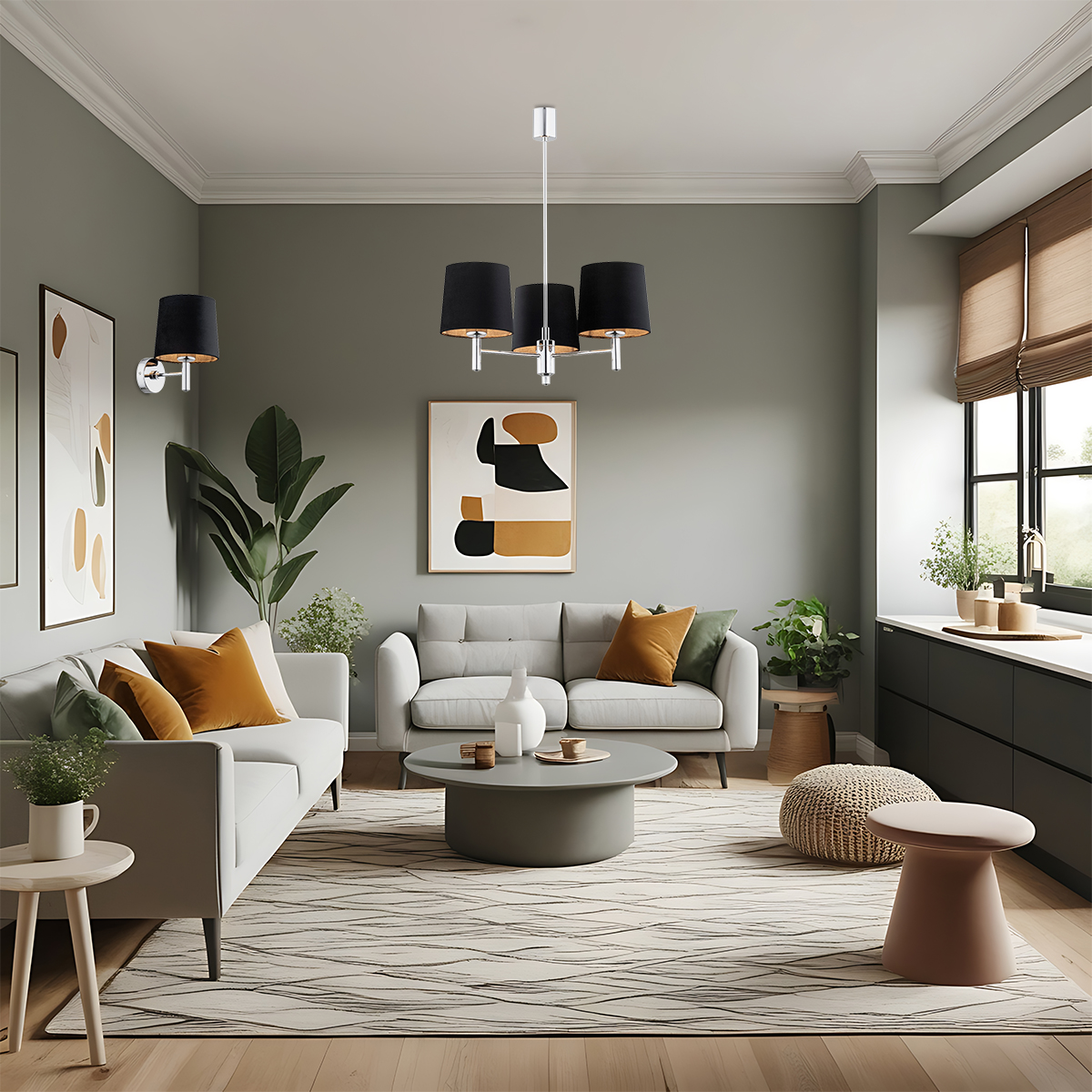 Żyrandol glamour chromowy BOLZANO PLUS 6108 czarne abażury - Argon - obrazek 2
