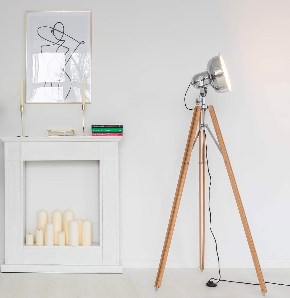 Lampa podłogowa FOTO NEW 3354 na trójnogu drewno + chrom - Argon - obrazek 4