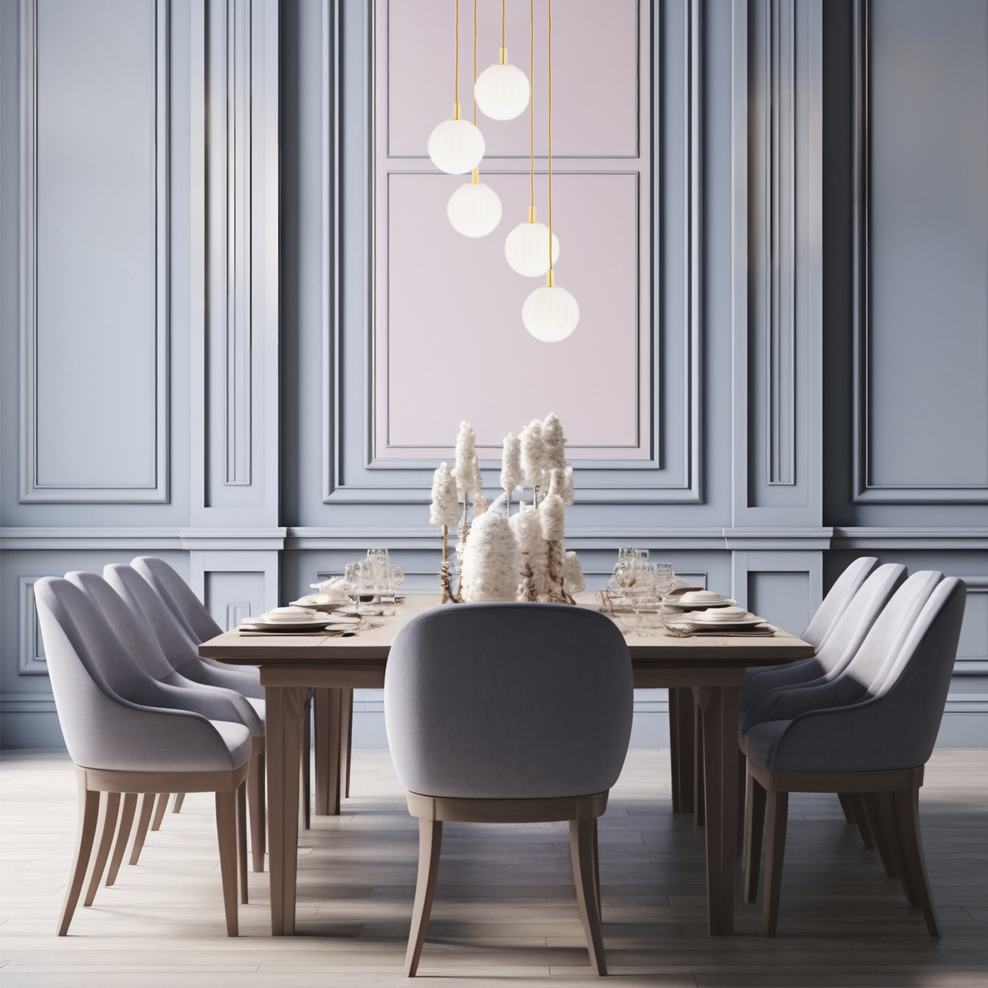 Lampa wisząca żyrandol PALOMA 2183 białe kule i złoto - Argon - obrazek 3
