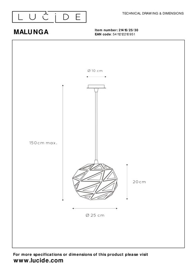 Lampa wisząca MALUNGA 21415/25/30 - Lucide - obrazek 7