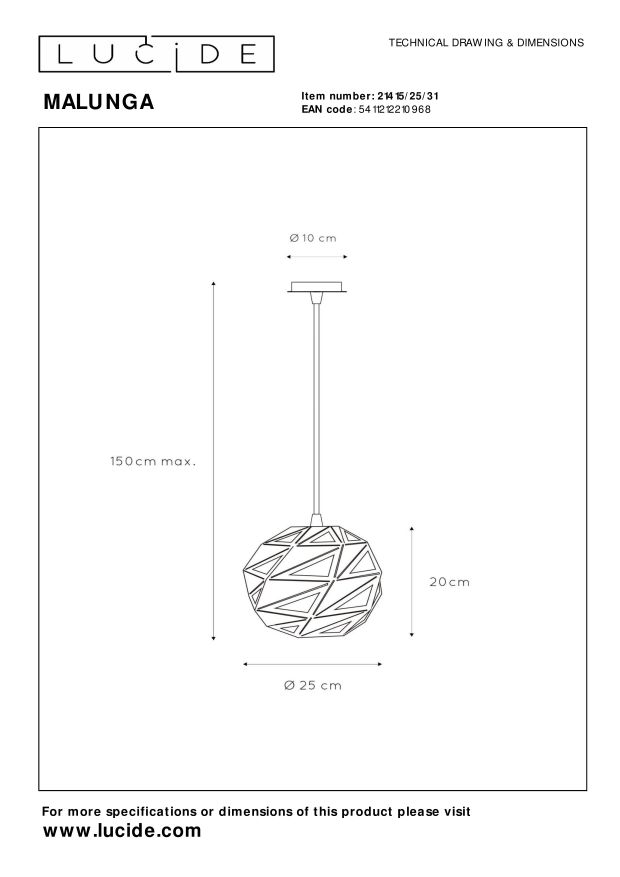 Lampa wisząca MALUNGA 21415/25/31 - Lucide - obrazek 7