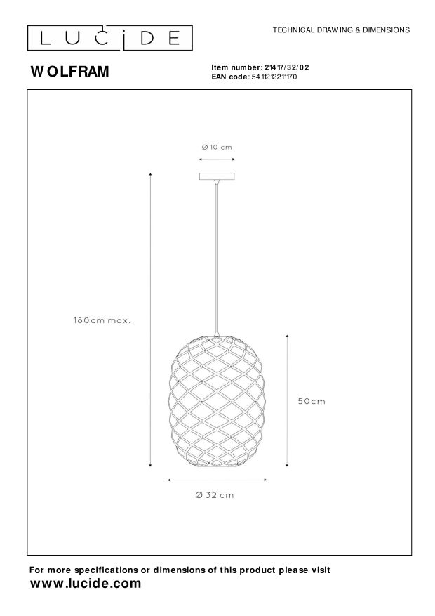 Lampa wisząca WOLFRAM 21417/32/02 - Lucide - obrazek 5