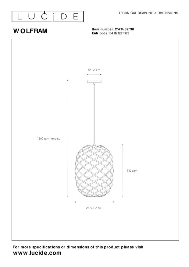 Lampa wisząca WOLFRAM 21417/32/30 - Lucide - obrazek 5