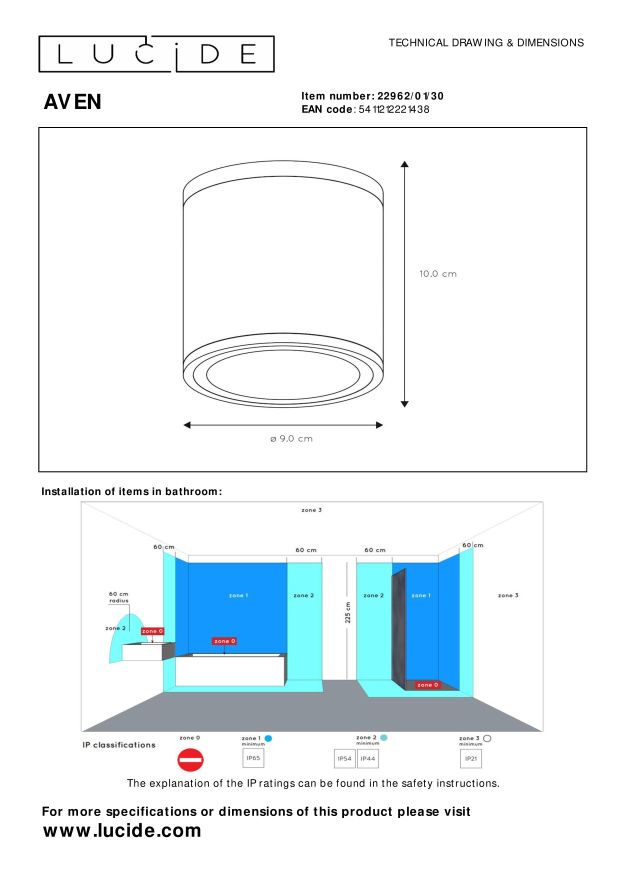 Lampa łazienkowa AVEN 22962/01/30 - Lucide - obrazek 4