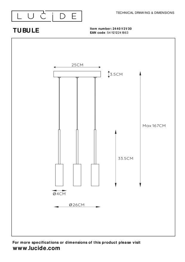 Lampa wisząca LEDOWETUBULE 24401/21/30 - Lucide - obrazek 7