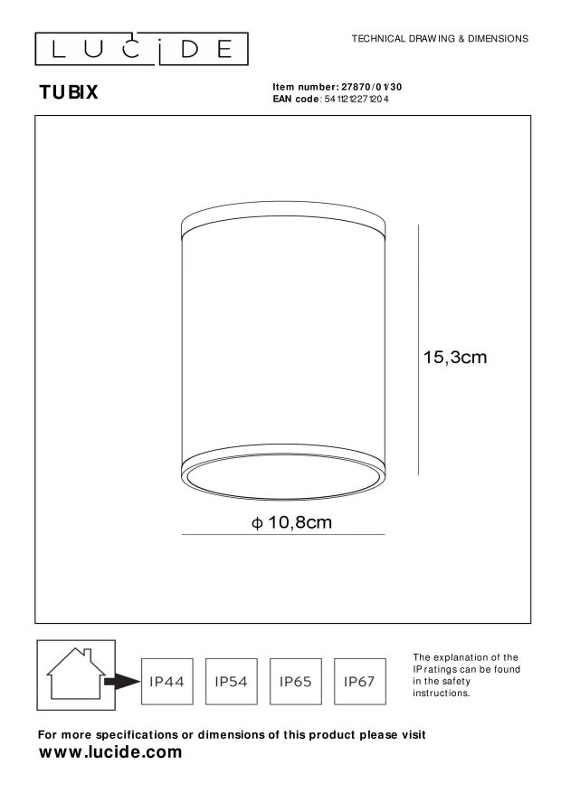 Lampa sufitowa zewnętrzna TUBIX 27870/01/30 - Lucide - obrazek 4
