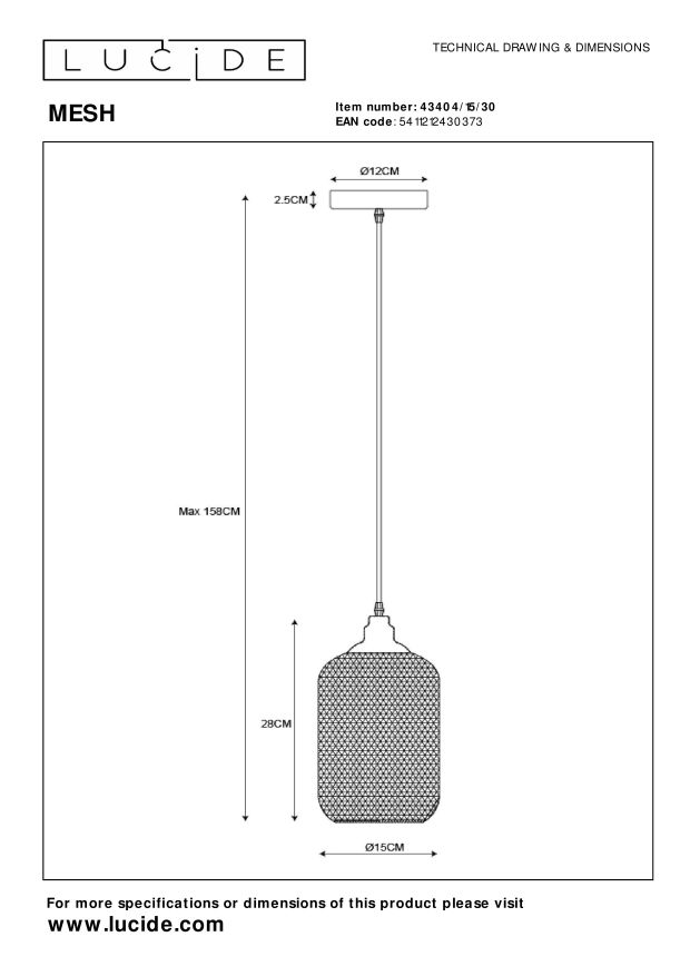 Lampa wisząca MESH 43404/15/30 - Lucide - obrazek 4
