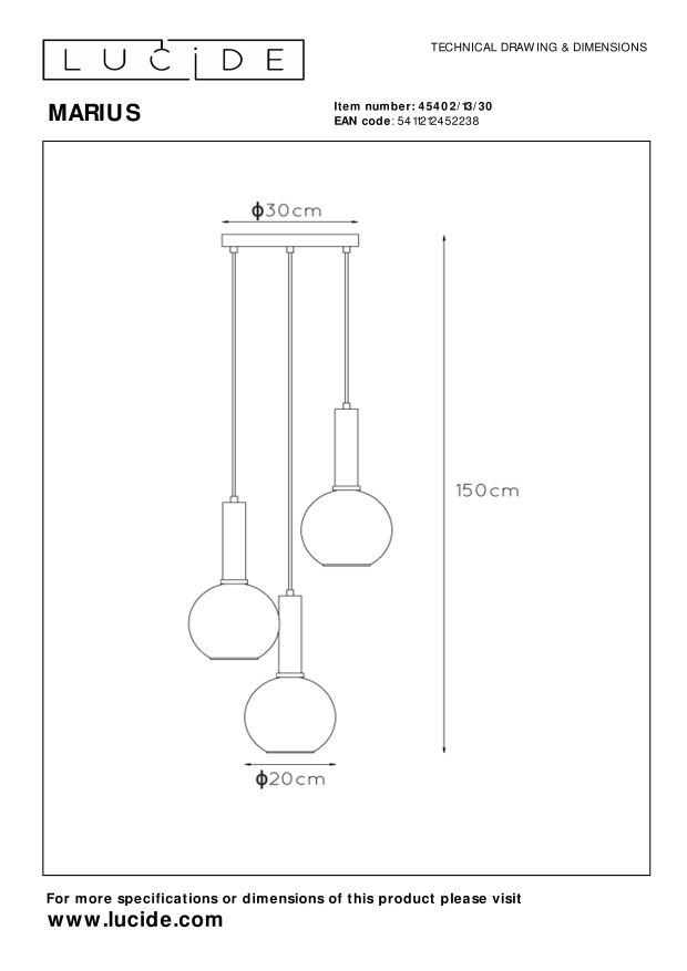 Lampa wisząca MARIUS 45402/13/30 - Lucide - obrazek 2