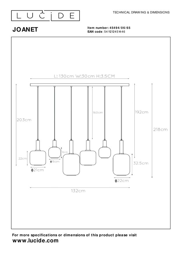 Lampa wisząca JOANET 45494/06/65 - Lucide - obrazek 6