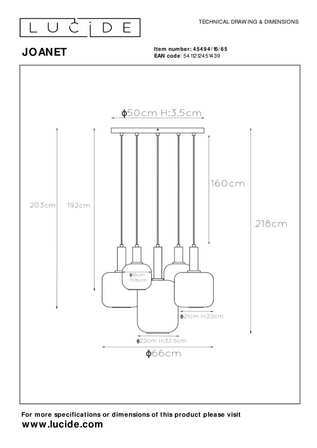 Lampa wisząca JOANET 45494/15/65 - Lucide - obrazek 7