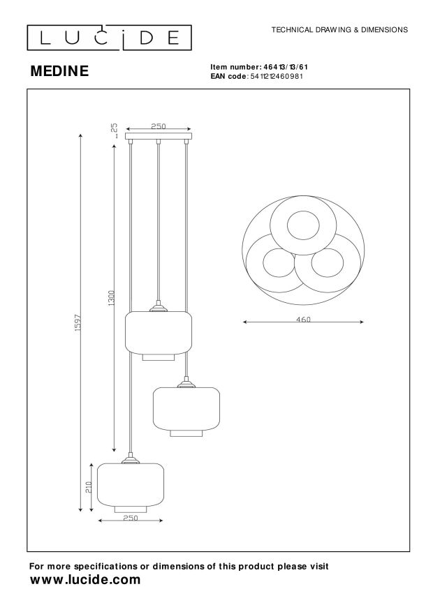 Lampa wisząca MEDINE 46413/13/61 - Lucide - obrazek 7