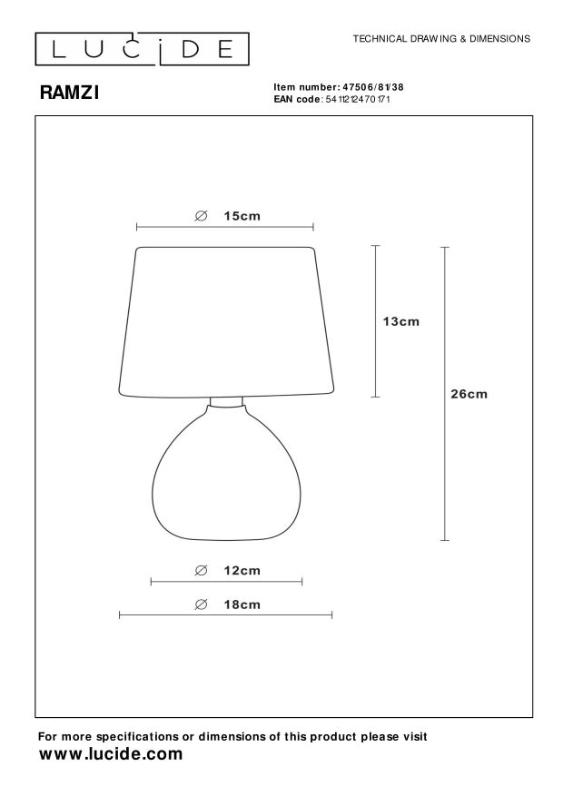 Lampa stołowa RAMZI 47506/81/38 - Lucide - obrazek 6