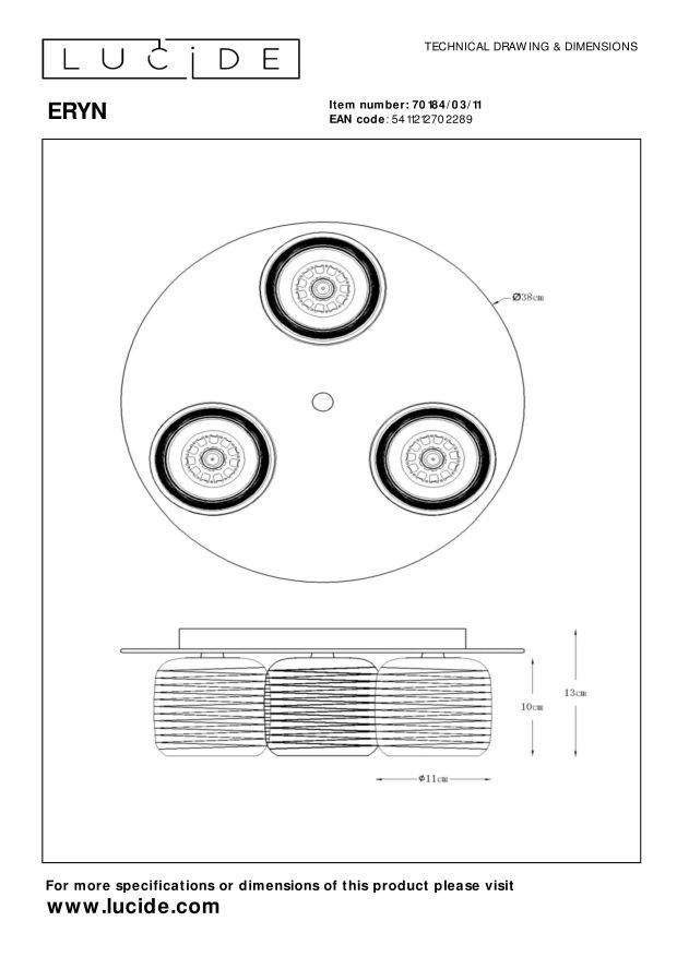 Lampa sufitowa ERYN 70184/03/11 - Lucide - obrazek 5