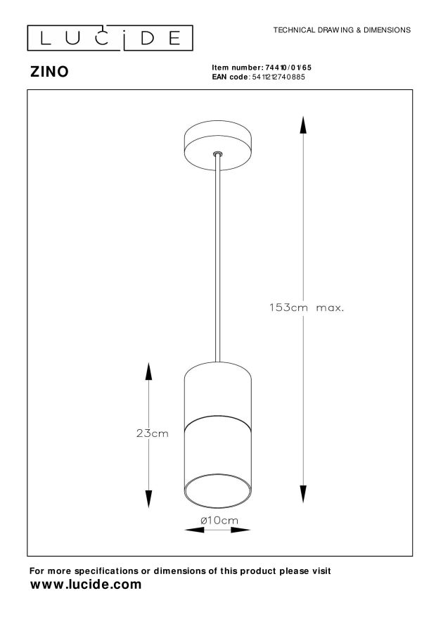 Lampa wisząca ZINO 74410/01/65 - Lucide - obrazek 4