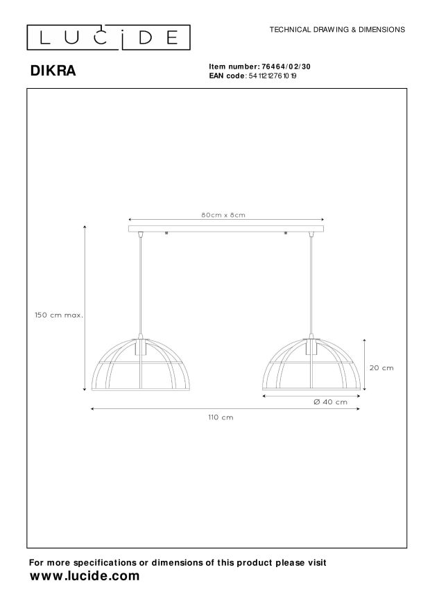 Lampa wisząca DIKRA 76464/02/30 - Lucide - obrazek 8