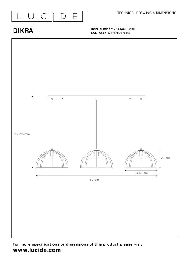 Lampa wisząca DIKRA 76464/03/30 - Lucide - obrazek 7