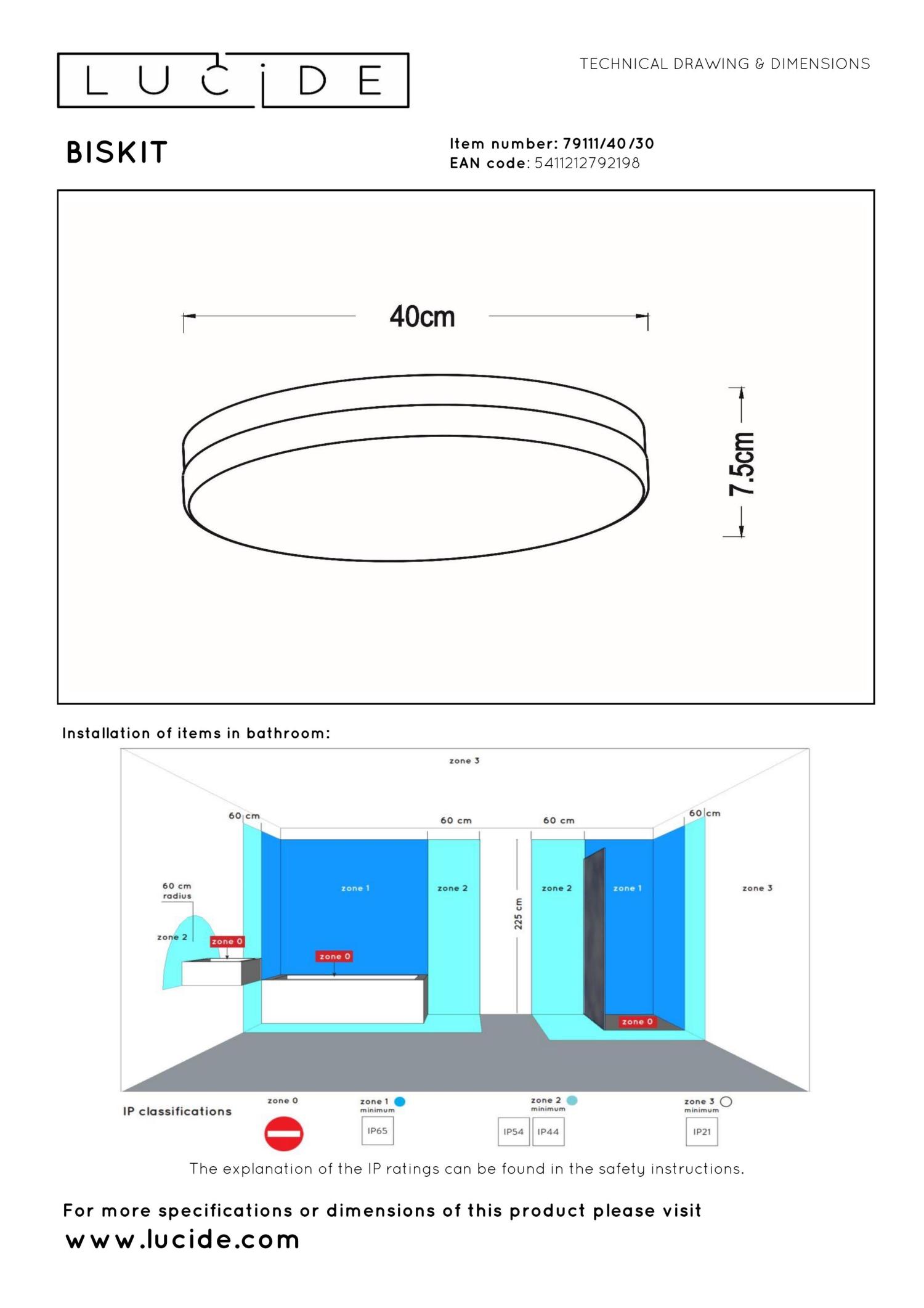 Lampa sufitowa łazienkowa BISKIT 79111/40/30 - Lucide - obrazek 5