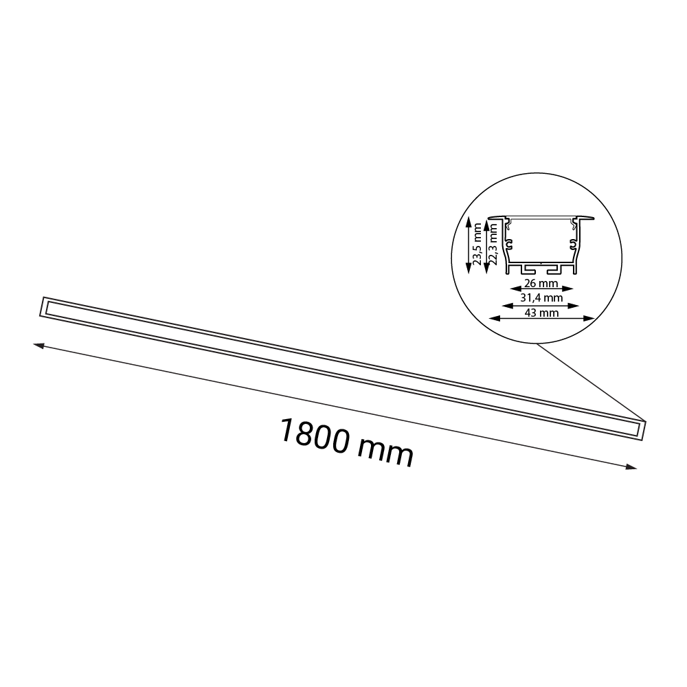 Lampa wpuszczana Hiate Line - Czarna (1800 mm) 4000K 1838 - Antigo - obrazek 2