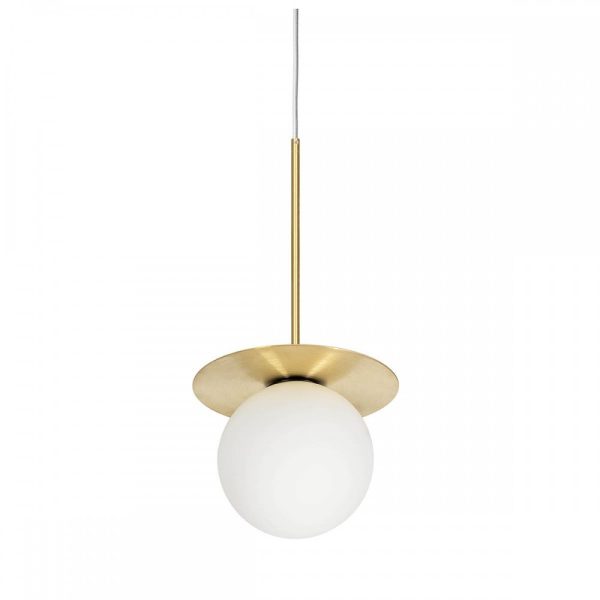Lampa wisząca BORRA B biała pojedyncza z mosiądzem BRB131P0 - Ummo Lighting