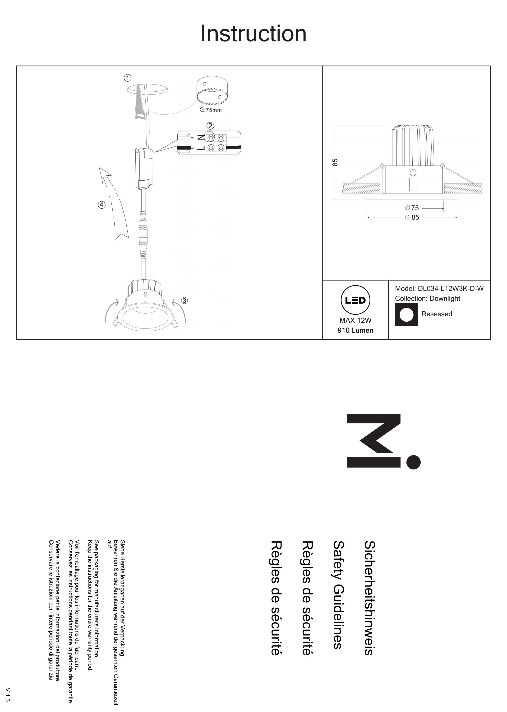 Lampa wpuszczana Zoom DL034-L12W3K-D-W - Maytoni - obrazek 3