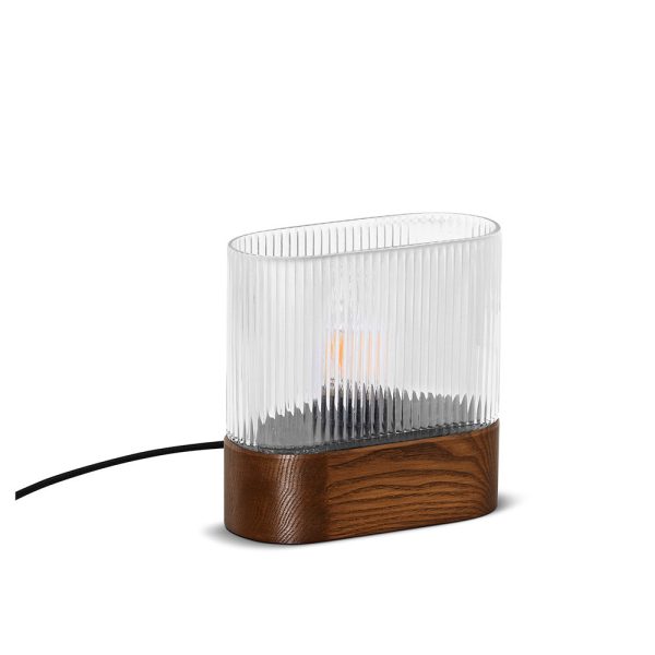 Lampka stołowa nocna z ryflowanym szkłem FLUMINA ST orzechowa FLS122P1 - Ummo Lighting