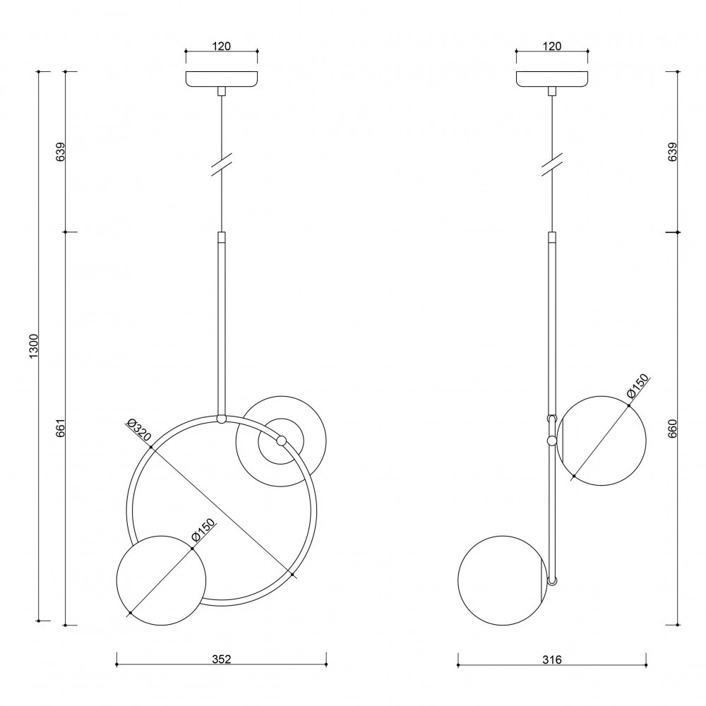 Lampa wisząca kule + okrąg FUPPU czarna FPA222P0 - Ummo Lighting - obrazek 4