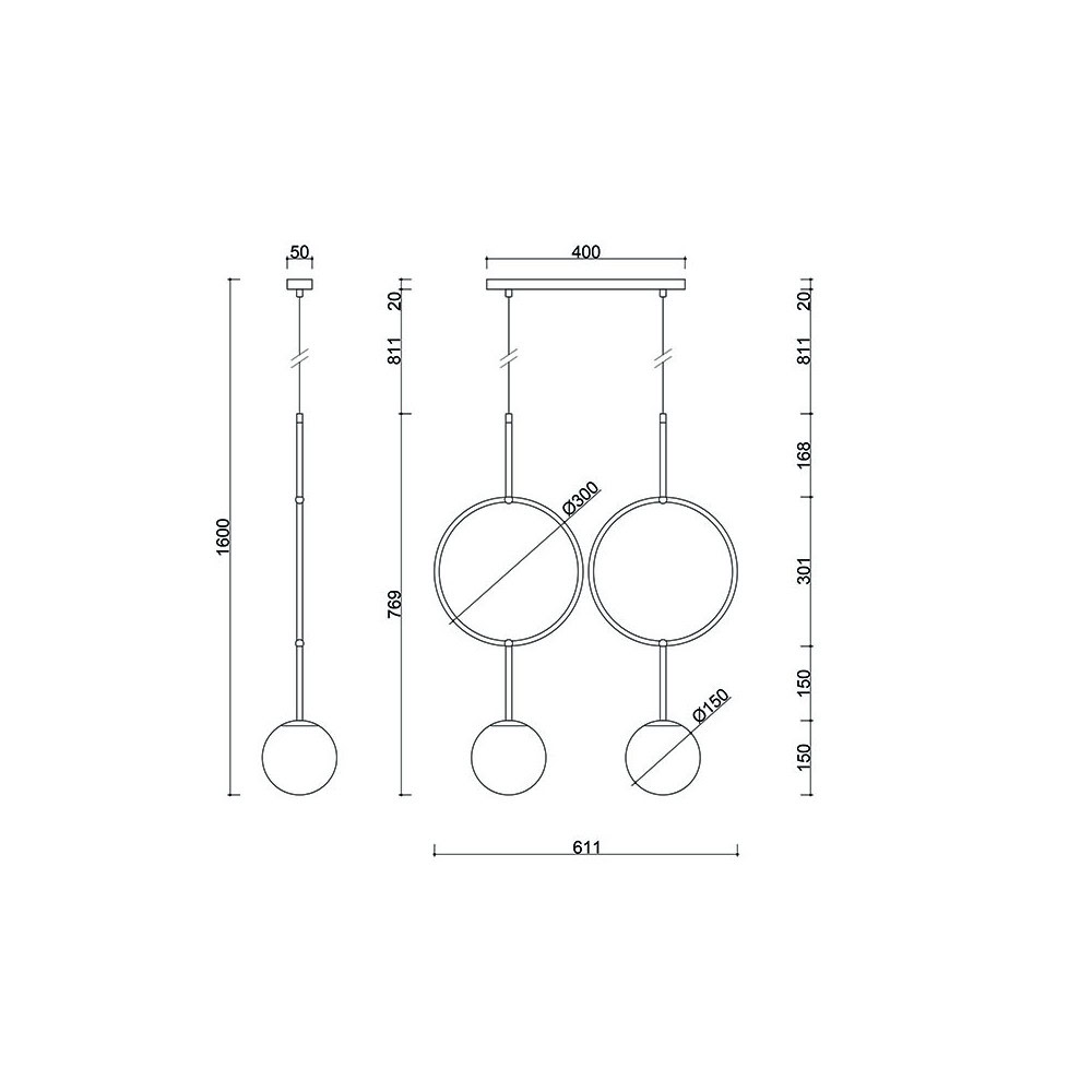 Lampa wisząca 2 kule + 2 okręgi ISUULLA czarna ISB222P0 - Ummo Lighting - obrazek 4
