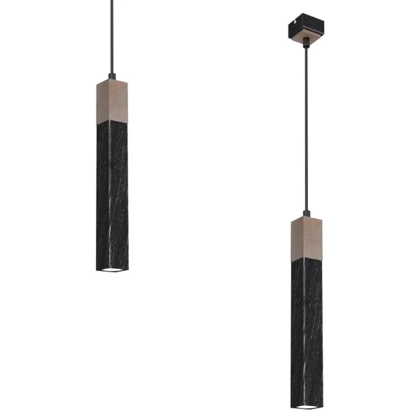 Lampa wisząca nowoczesna SOLO SAWN BLACK - PATINATED WOOD 1x mini GU10 MLP7469- Milagro