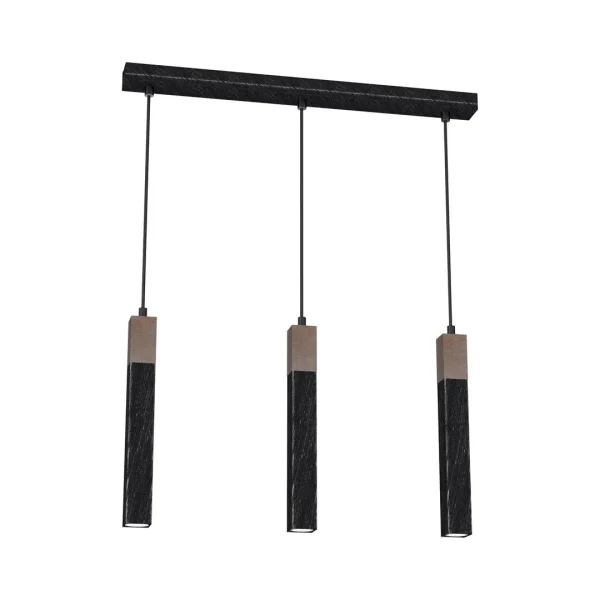 Lampa nad stół wisząca nowoczesna SOLO SAWN BLACK - PATINATED WOOD 3x mini GU10 MLP7470- Milagro
