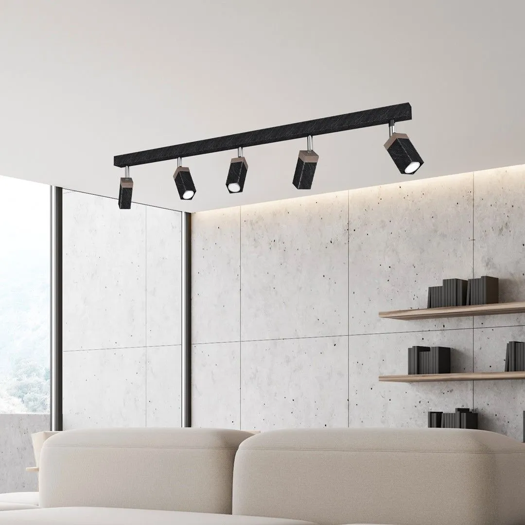 Lampa sufitowa SOLO SAWN BLACK - PATINATED WOOD 5x mini GU10 MLP7474- Milagro - obrazek 4