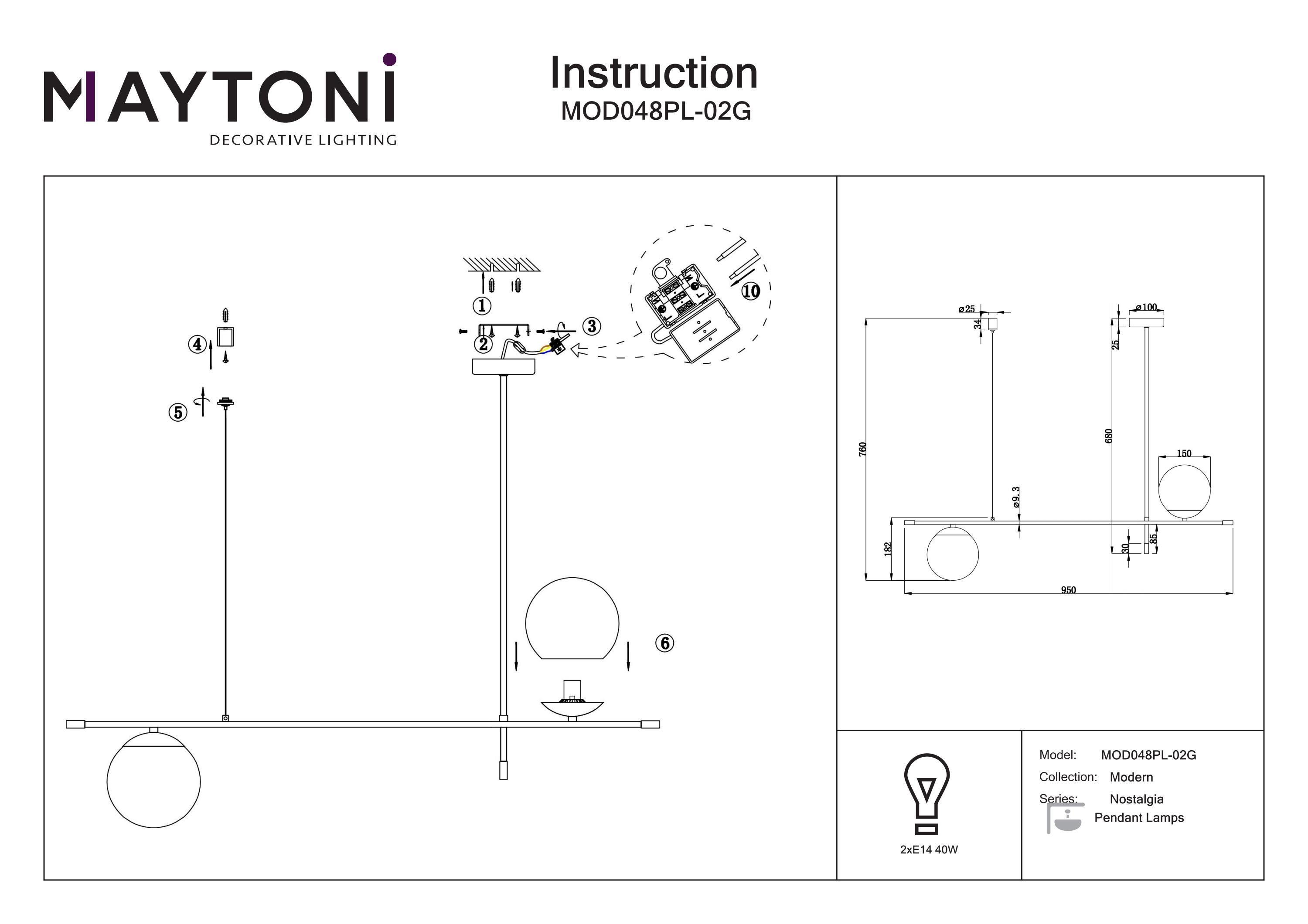 Lampa stylowa wisząca – Nostalgia MOD048PL-02G - Maytoni - obrazek 4