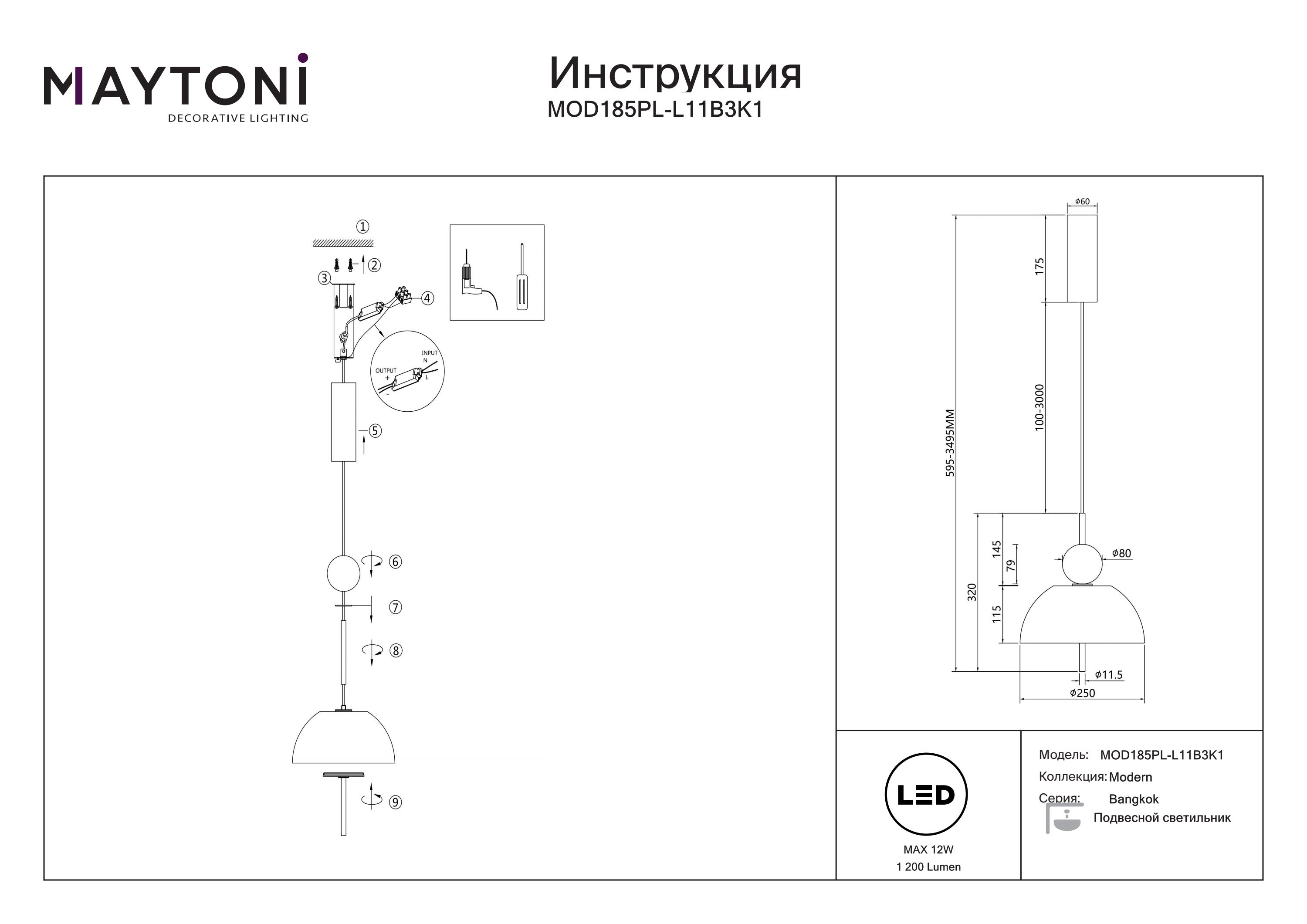 Lampa wisząca Bangkok MOD185PL-L11B3K1- Maytoni - obrazek 3