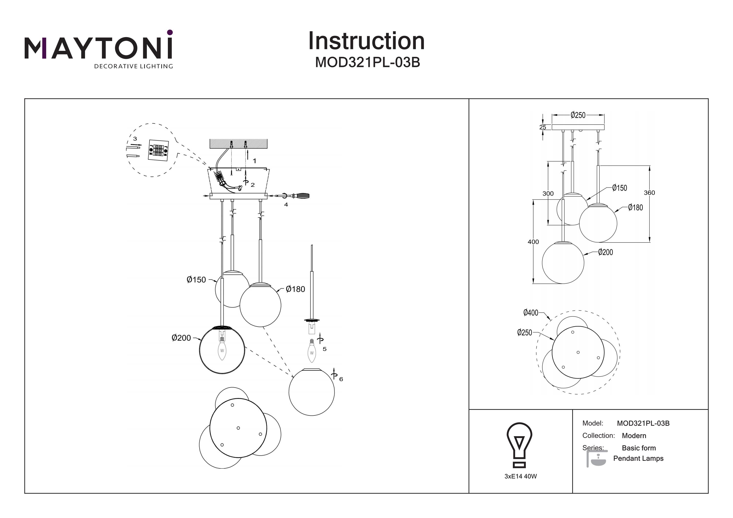 Lampa wisząca Basic form MOD321PL-03B - Maytoni - obrazek 2