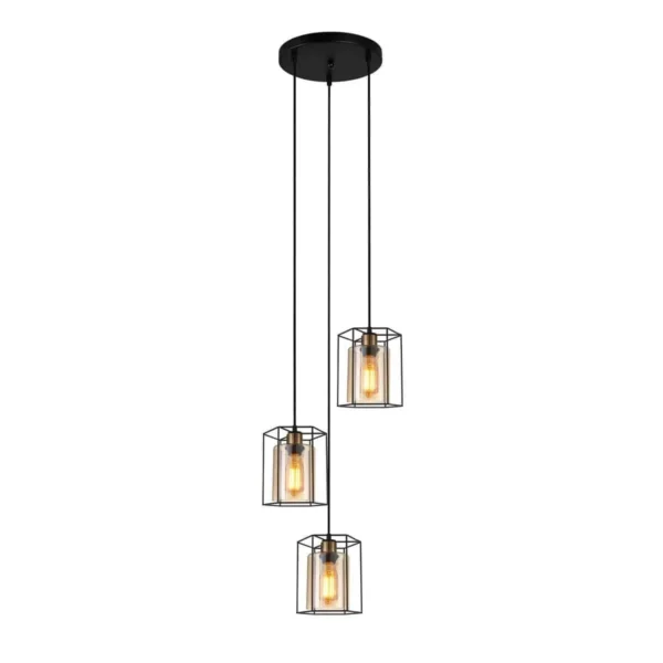 Lampa loft wisząca KALULA PND-78901-3A-BK+AMB - Italux