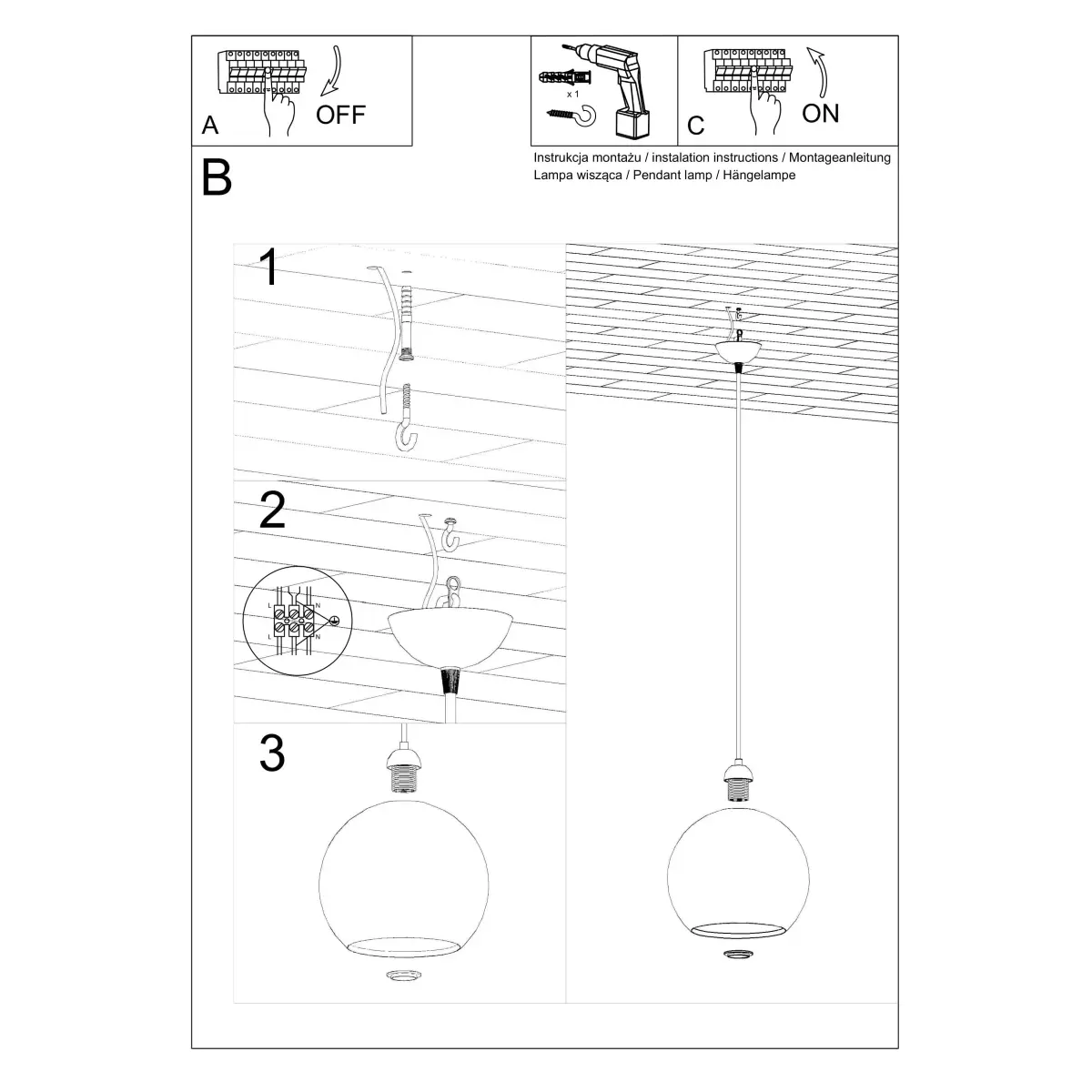Lampa wisząca BALL grafit SL.0250 - Sollux Lighting - obrazek 6