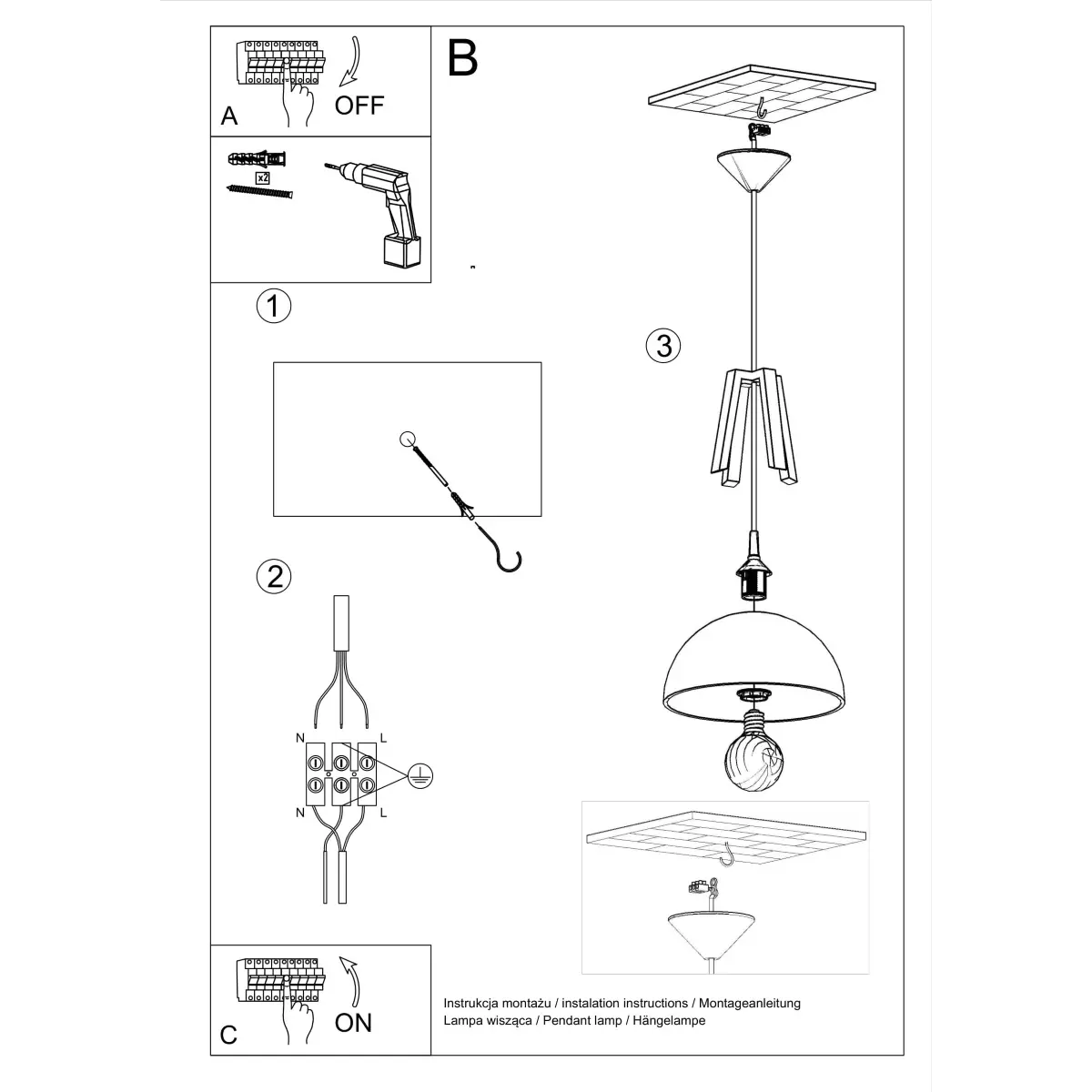 Lampa wisząca CASCO biała/naturalne drewno SL.0388 - Sollux Lighting - obrazek 6